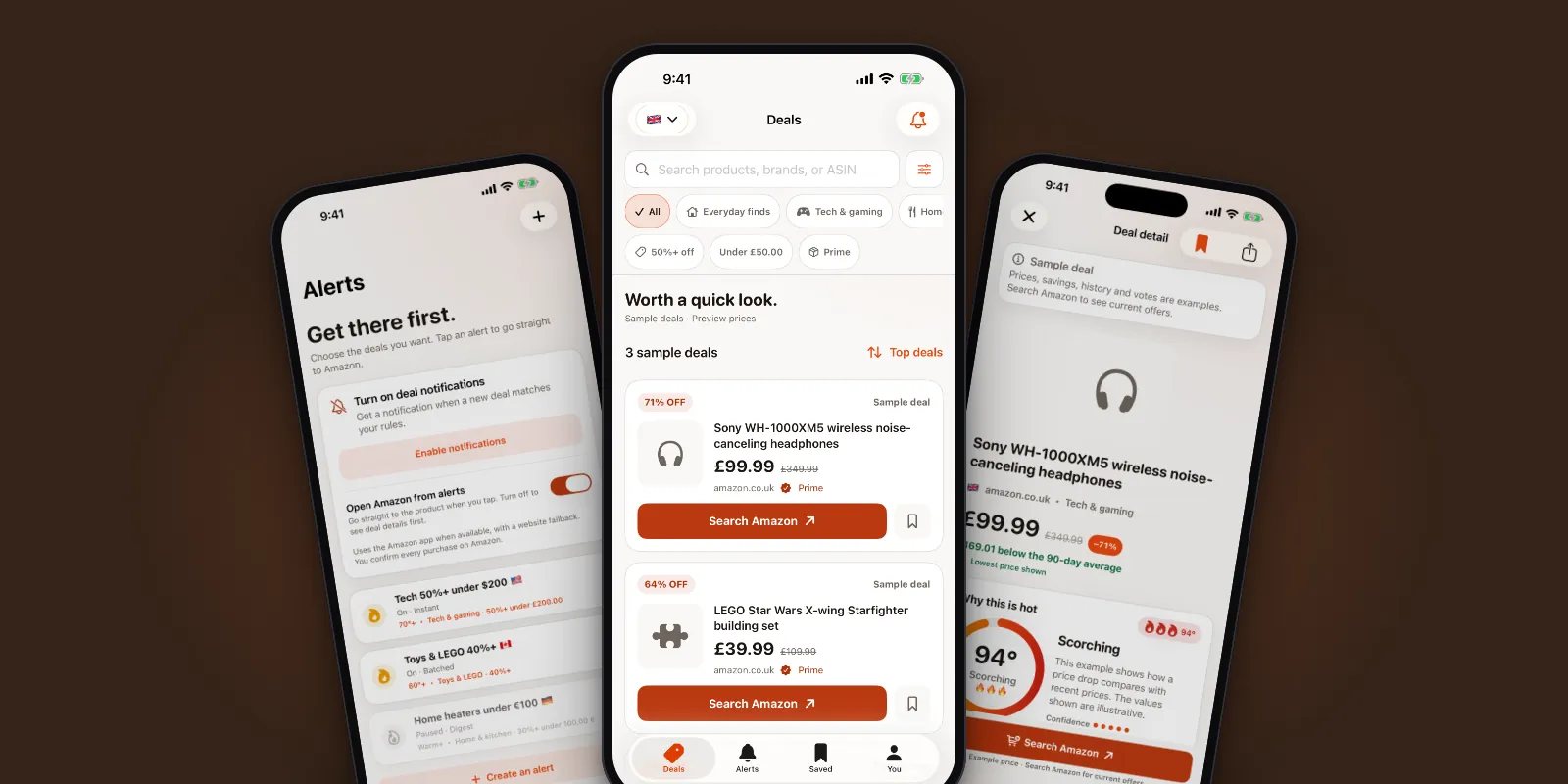 PulseDeals on iPhone: a feed of Amazon price drops, a deal’s heat score and deal alerts