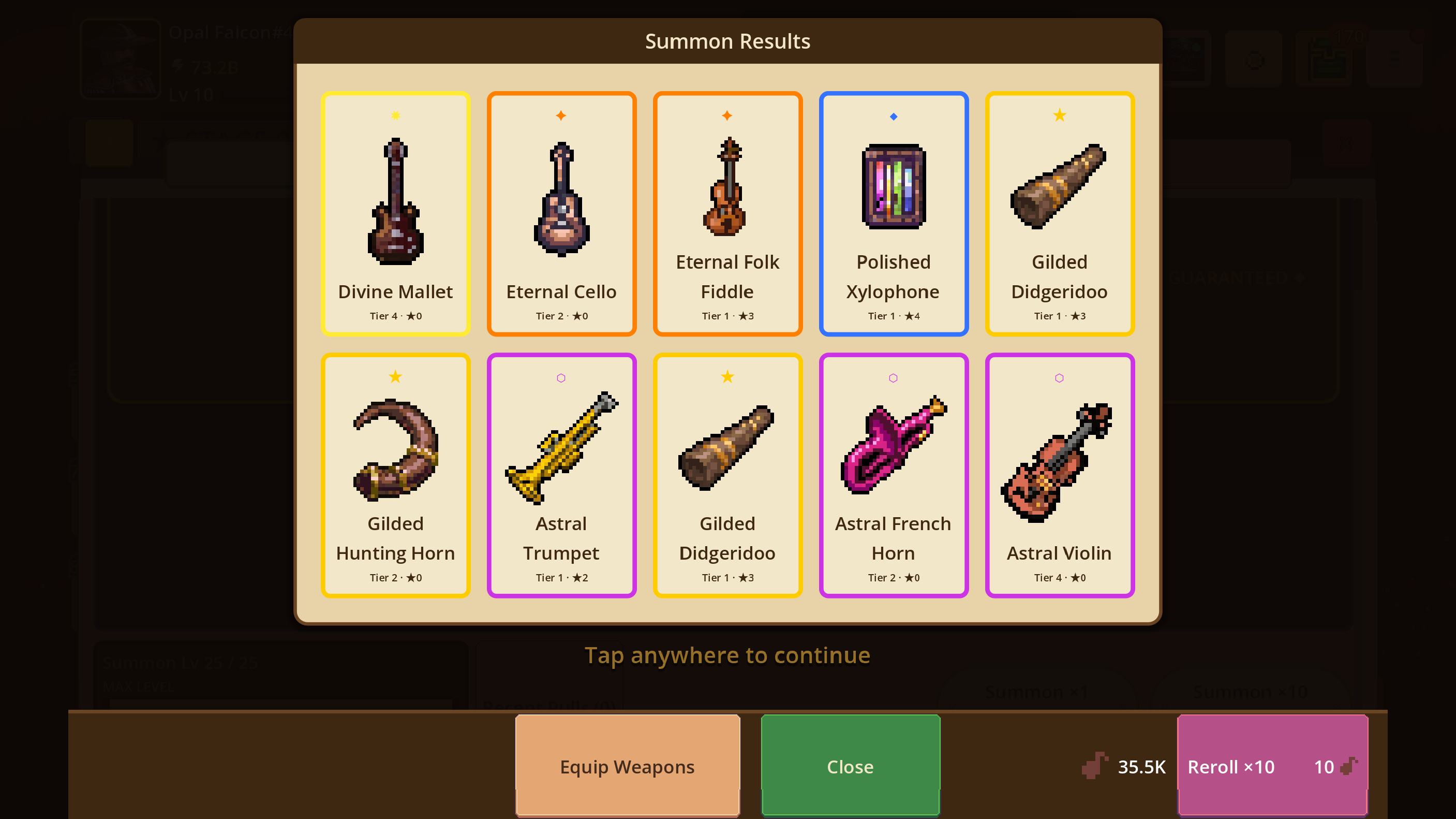A representative multi-item summon result with several reward rarities