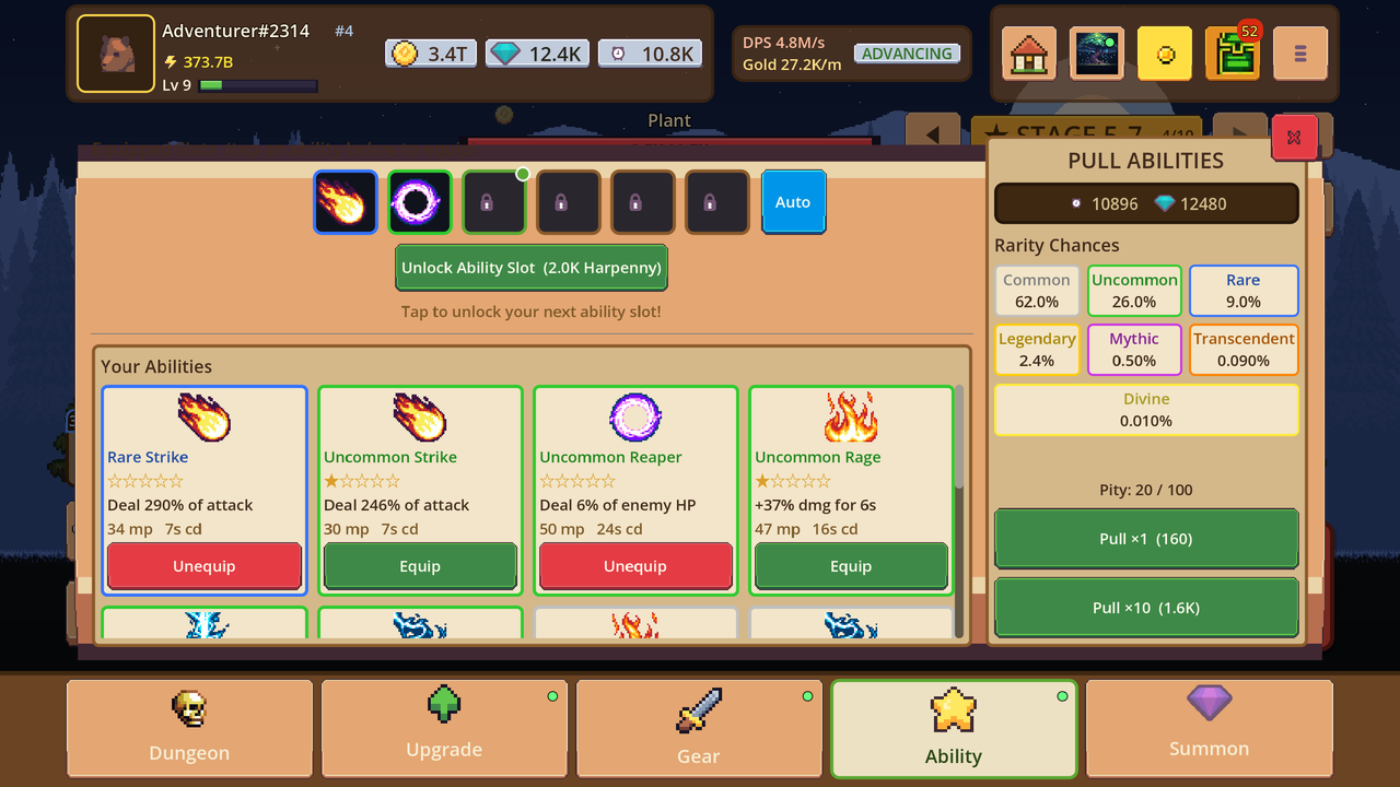 Summon banner showing real odds and a visible pity counter